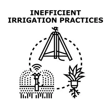 Inefficient irrigation practices causing water waste and drought Stock Illustration