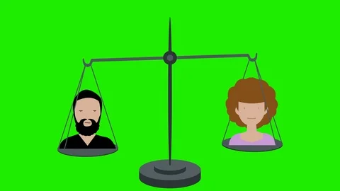 Inequality on Scales Between Men and Women Green Screen Stock Footage 90302948