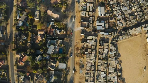 Inequality.Aerial close-up straight down view of an informal settlement Kya Stock Footage