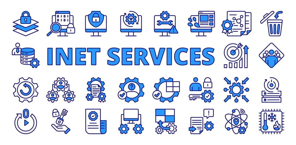 Inet services, icon in line design blue. Inet, services, internet, connectivity Stock-Illustration