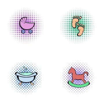 Infancy and childhood objects pop art style icons Stock Illustration