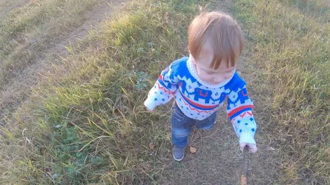 Infant boy walking stick 動画素材 118214409
