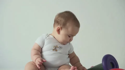 Infant, childhood, mental skill development concept - happy funny toddler kid 8 Stock Footage 144997335