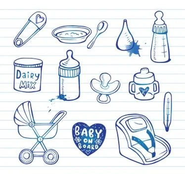 Infant  doodle Icon set Stock Illustration