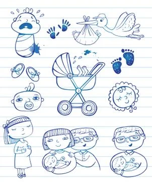 Infant  doodle Icon set Stock Illustration