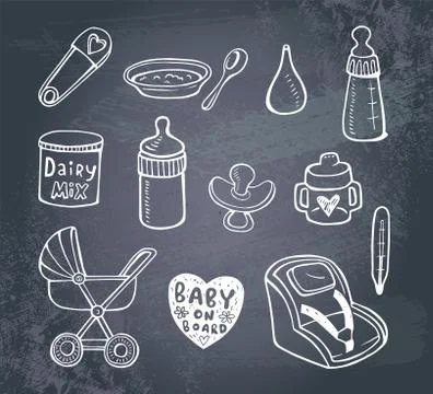 Infant  doodle Icon set Stock Illustration