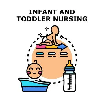 Infant feeding process and toddler nutrition development Stock Illustration