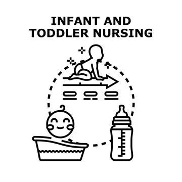 Infant feeding process and toddler nutrition development Stock Illustration