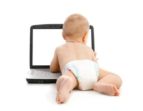 Infant using laptop Stock Photos