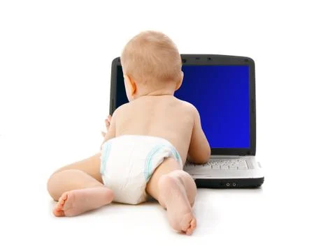 Infant using laptop Stock Photos