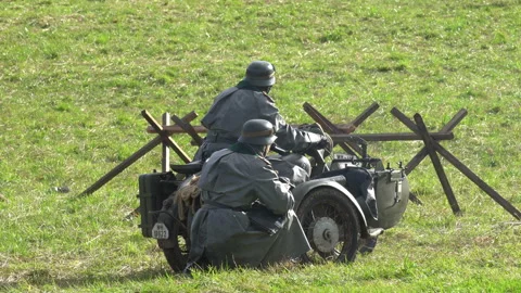 Infantry on a motorcycle. Video stock 111147144