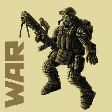 Infantryman in armor suit. Vector illustration. Stock Illustration