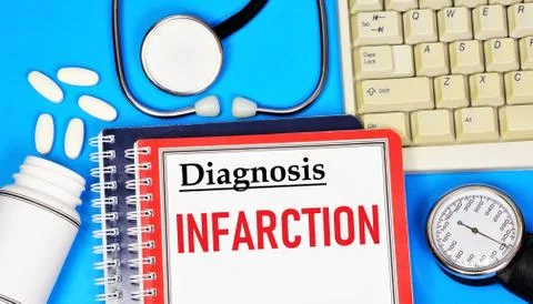 Infarction. Text label to indicate the state of health. Stock Photos