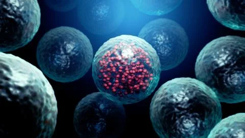 Infected cell by a virus, viral replication Stock Illustration