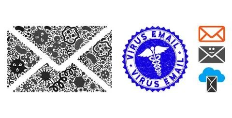 Infected Collage Mail Envelope Icon with Medicine Scratched Virus Email Seal Stock Illustration