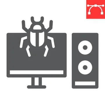 Infected computer glyph icon, security and pc virus, computer virus attack sign Illustrazione stock