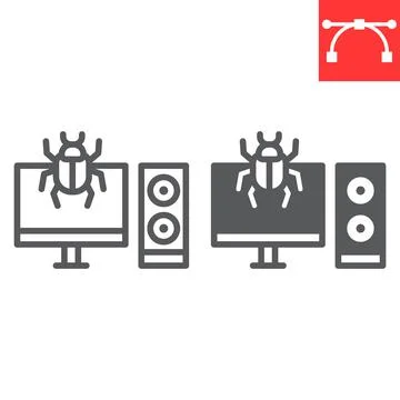 Infected computer line and glyph icon, security and pc virus, computer virus Stock Illustration