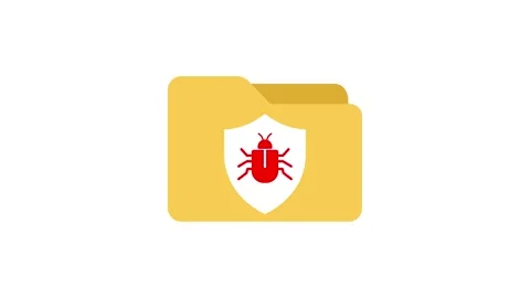Infected folder animated yellow file icon with red bug virus inside white s.. Stock Footage 347242785