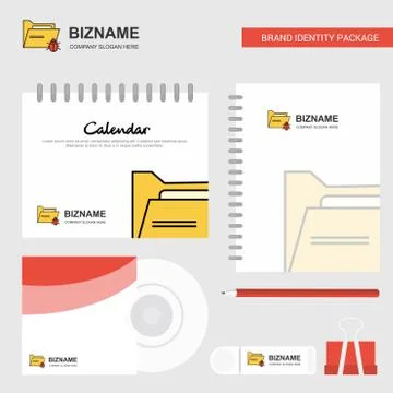 Infected folder  Logo, Calendar Template, CD Cover, Diary and USB Brand Stati Stock Illustration
