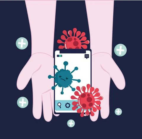 Infected hands with phone Stock Illustration