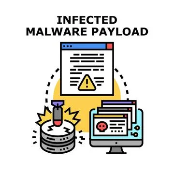 Infected malware payload attacking data security concept Illustrazione stock