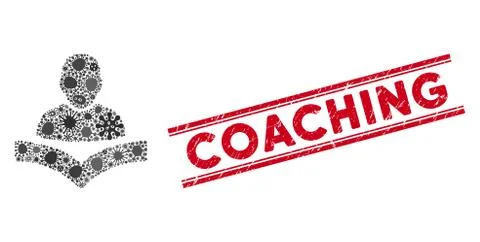 Infected Mosaic Reader Boy Icon and Scratched Coaching Stamp with Lines Illustrazione stock