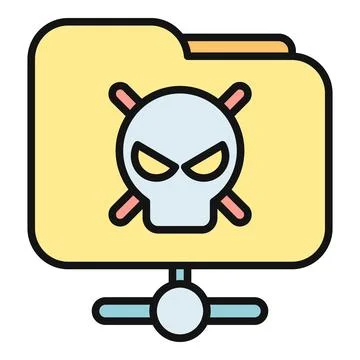 Infected network folder icon with skull symbol Stockillustratie