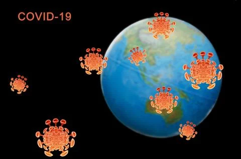 Infected planet on a black background, spread of Covind-19 coronavirus Stock Illustration