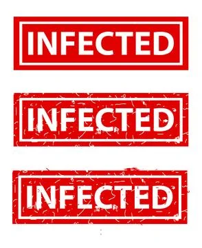 Infected, Set Rectangle Red Vector Rubber Stamp Effect at White Background Stock Illustration