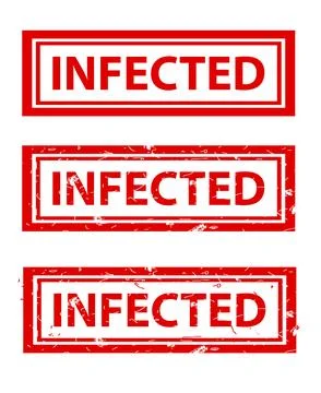 Infected, Set Rectangle Red Vector Rubber Stamp Effect at White Background Stock Illustration