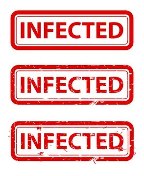 Infected, Set Rectangle Red Vector Rubber Stamp Effect at White Background Stock Illustration