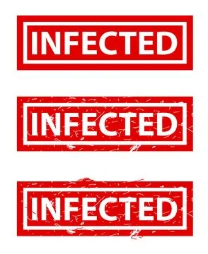 Infected, Set Rectangle Red Vector Rubber Stamp Effect at White Background Stock Illustration