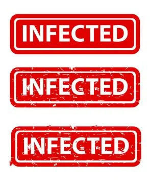 Infected, Set Rectangle Red Vector Rubber Stamp Effect at White Background Stock Illustration