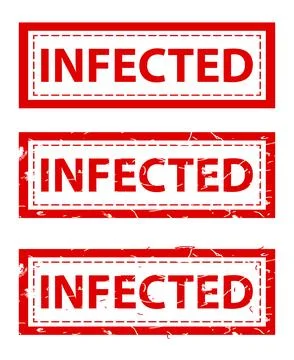 Infected, Set Rectangle Red Vector Rubber Stamp Effect at White Background Stock Illustration