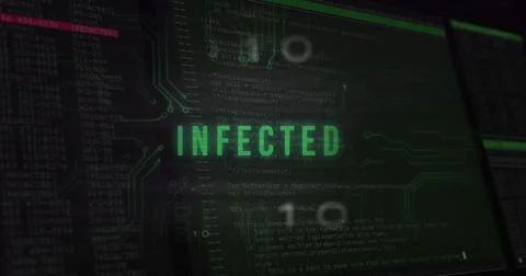 Infected text and microprocessor connections against digital interface with data 写真素材