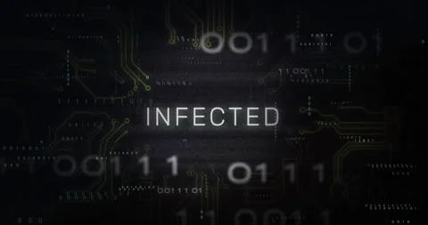 Infected text animation over binary code and circuit board background Stock Footage 304020726