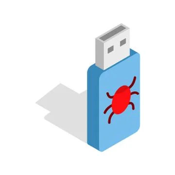 Infected USB flash drive icon, isometric 3d style Stock Illustration