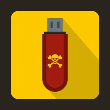 Infected USB flash drive icon, flat style Stock Illustration