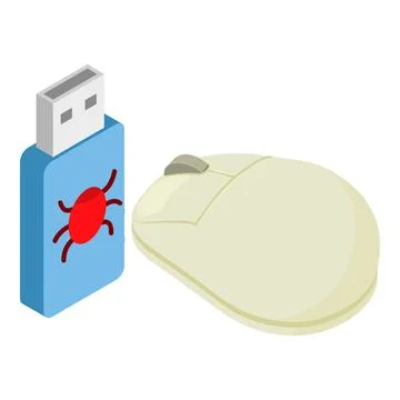Infected usb icon isometric vector. Flash drive with virus and wireless mouse Stock Illustration