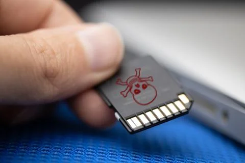 Infecting a portable computer with a virus via sd card Stock Photos