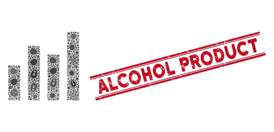 Infectious Collage Bar Graph Icon and Grunge Alcohol Product Stamp with Lines Stock Illustration