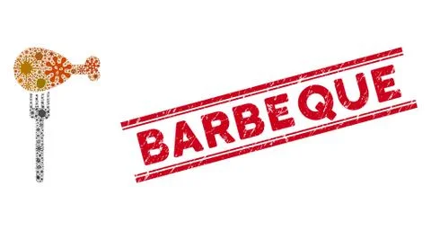 Infectious Collage Fork Icon and Grunge Barbeque Seal with Lines Stock Illustration
