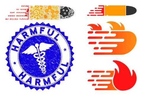 Infectious Collage Rush Bullet Icon with Caduceus Scratched Harmful Seal Stock Illustration