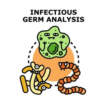 Infectious germ analysis analyzing pathogen microbiology research Stock Illustration