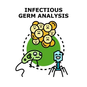 Infectious germ analysis exploring microscopic pathogens Stock Illustration