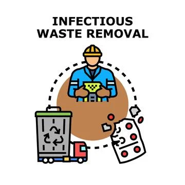 Infectious waste removal concept with worker and trash truck Stock Illustration