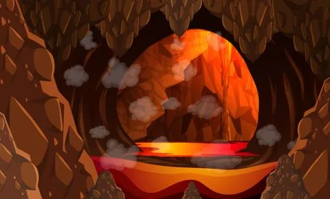 Infernal dark cave with lava scene Stock Illustration