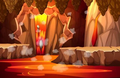 Infernal dark cave with lava scene Stock Illustration