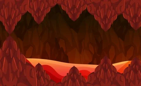 Infernal dark cave with lava scene Stock Illustration