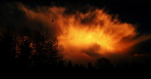 Infernal Hell Raven Flies by Post Apocalyptic Demon Cloud Aerial Stock Footage 166066242